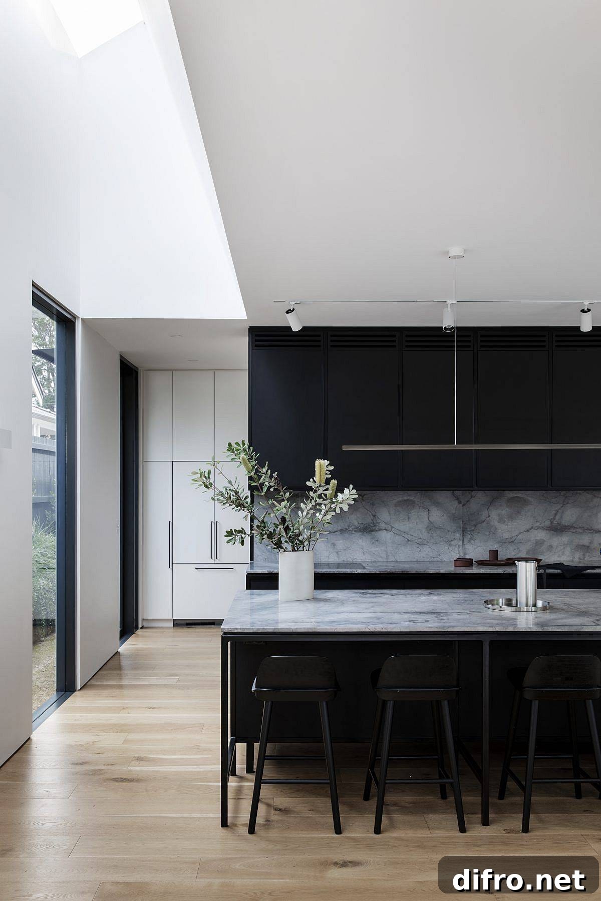 Skylight brings natural light into the modern kitchen of the Federation-era home
