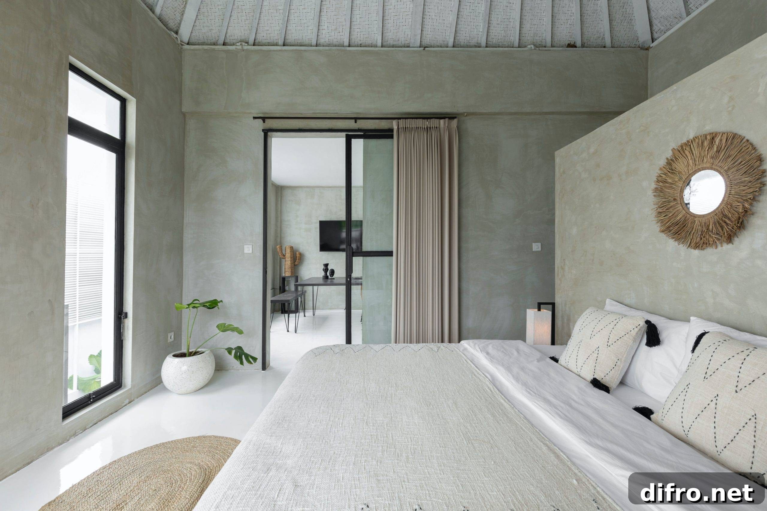 Modern bedroom in grey wall