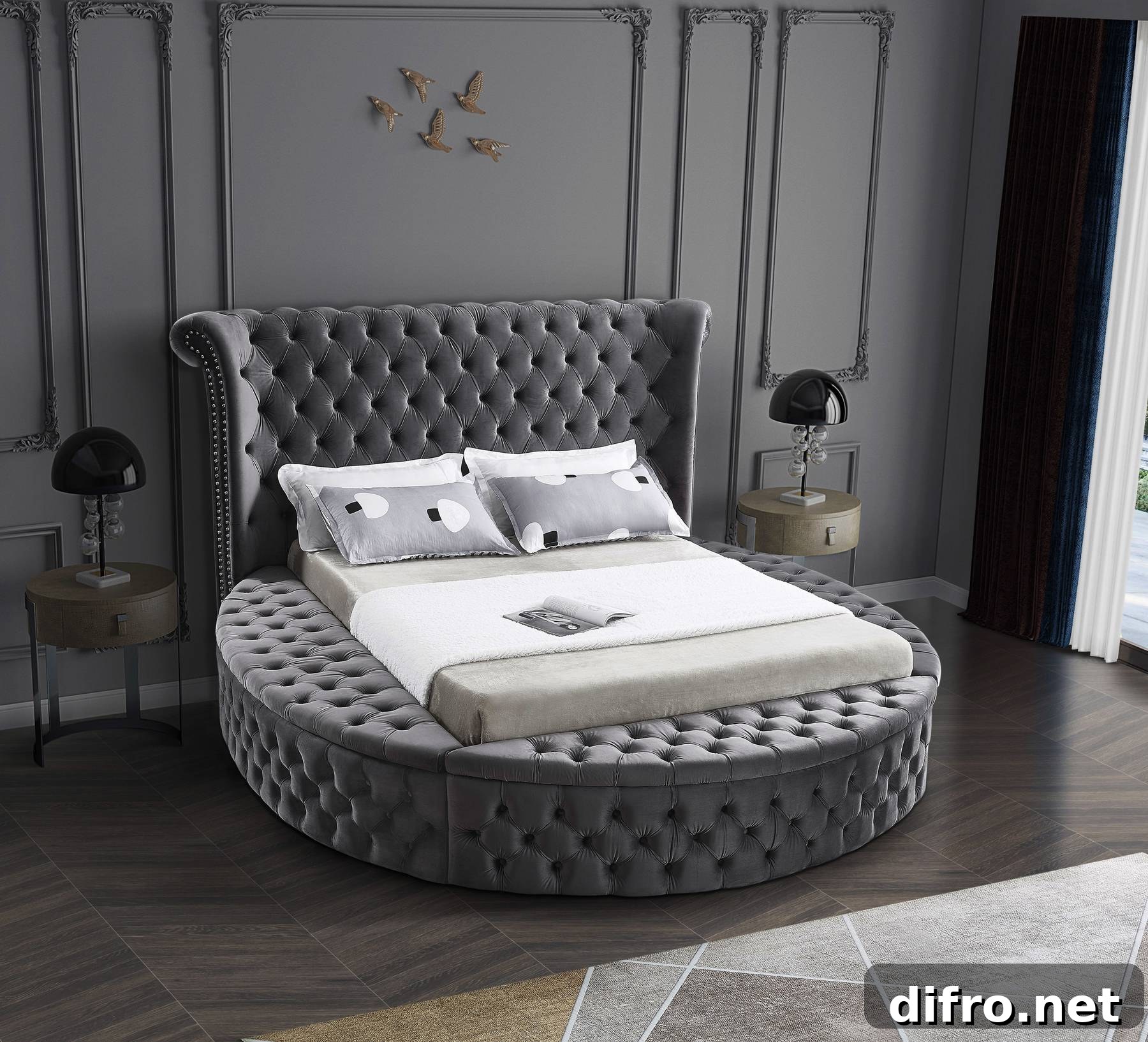Luxurious grey round bed