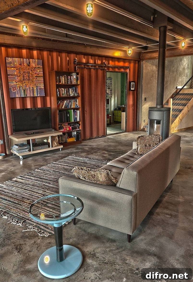 Container room with sliding door
