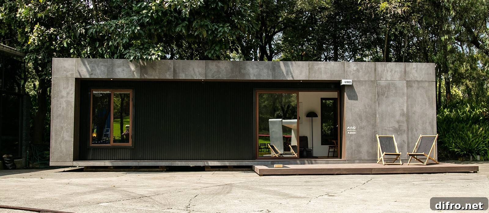 Two lounge chairs outside container home