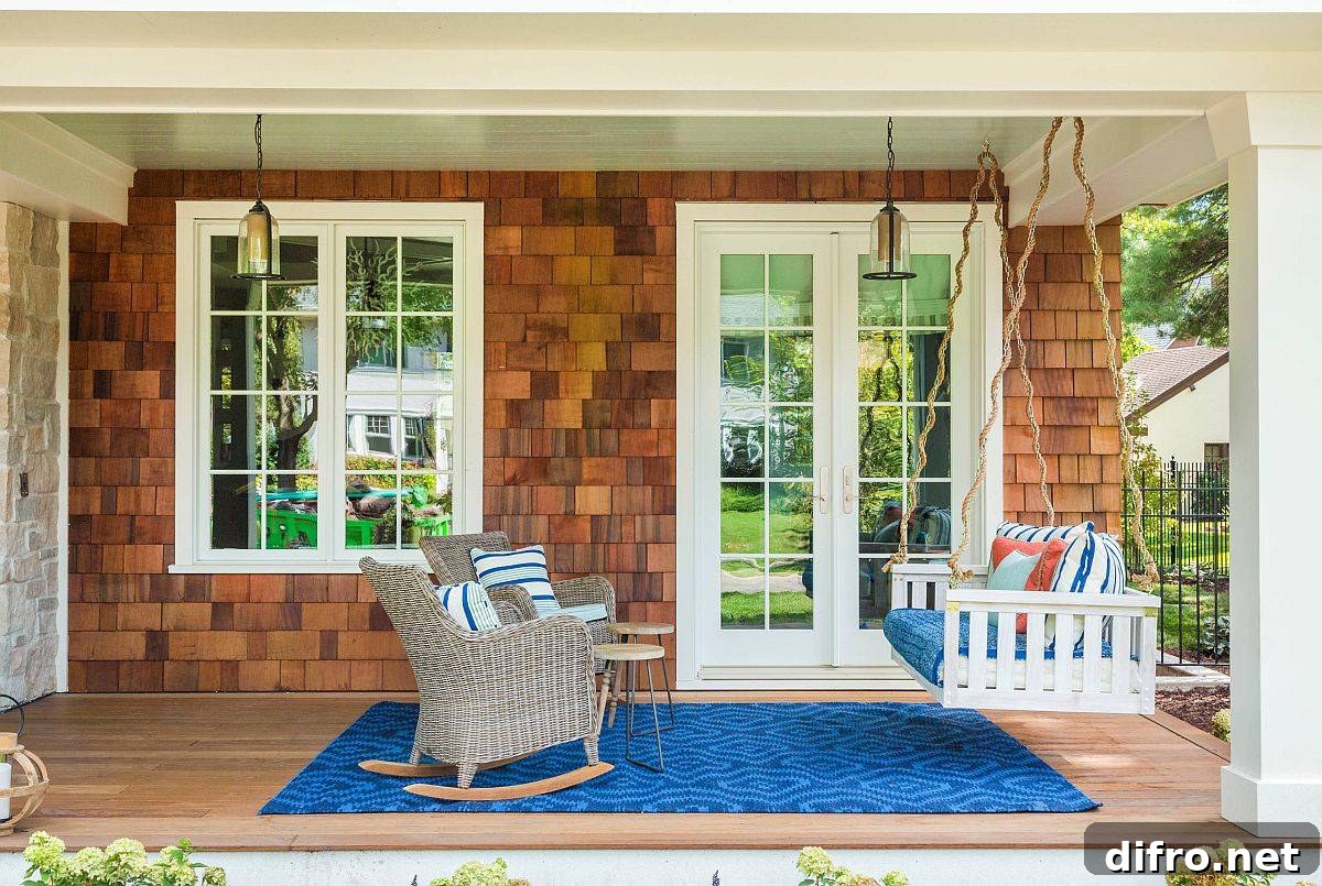 Traditional porch upgraded with a splash of blue