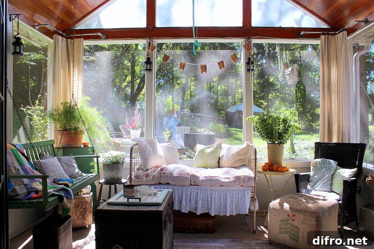 Dreamy shabby-chic screened-in porch