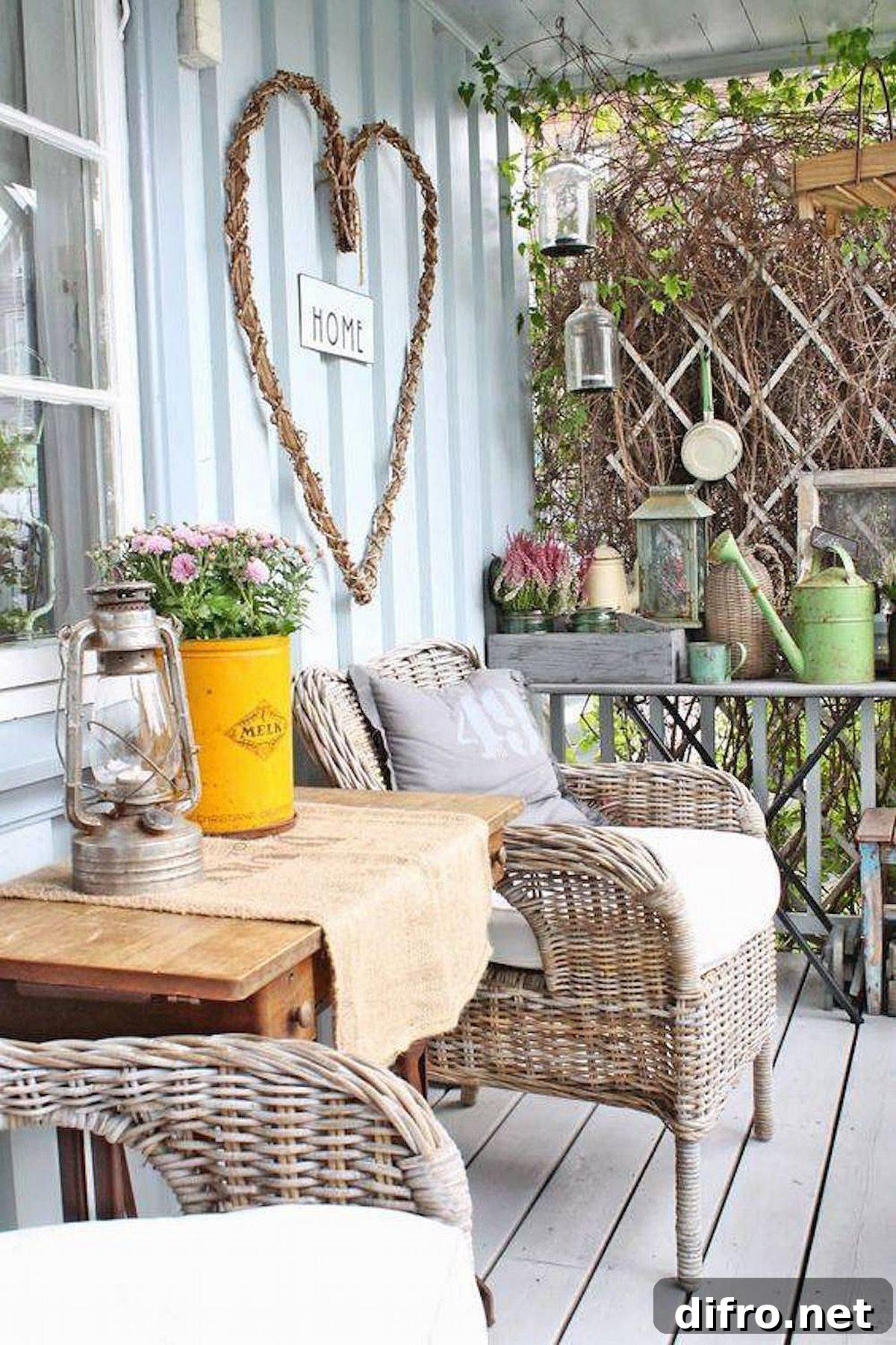 Small modern shabby-chic porch with natural touches