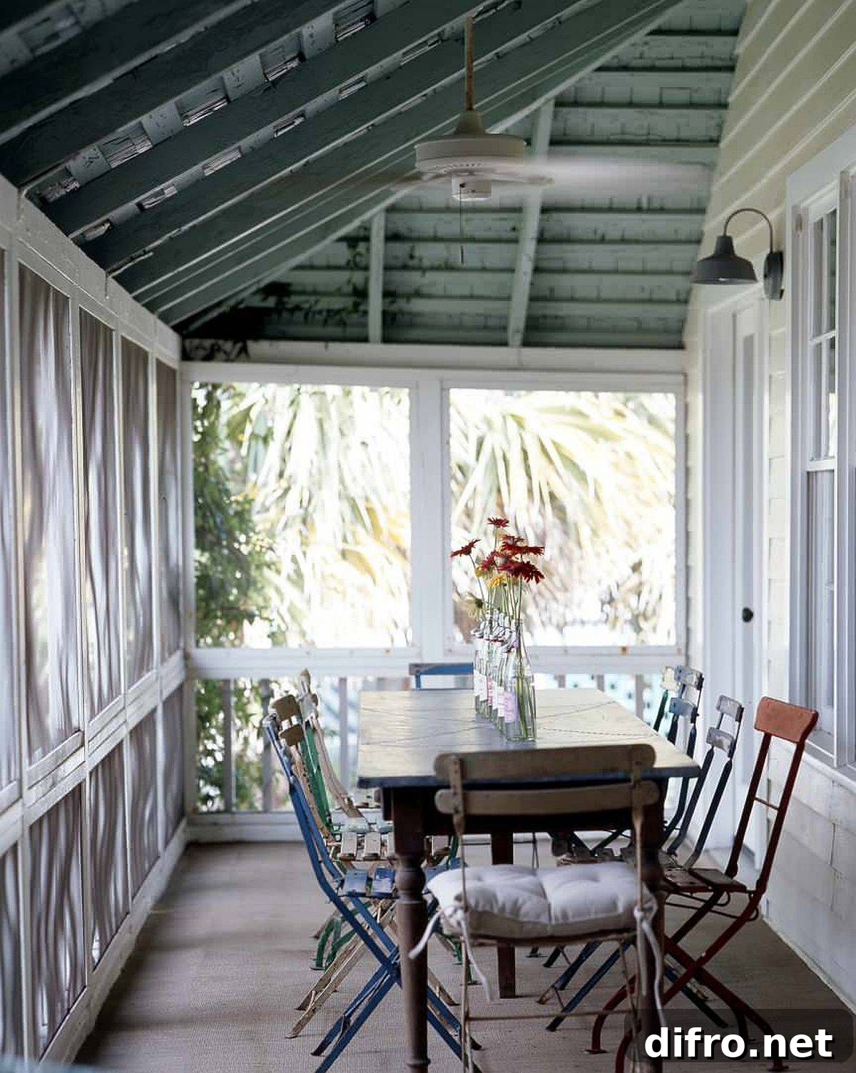 Outdoor dining on a shabby-chic porch