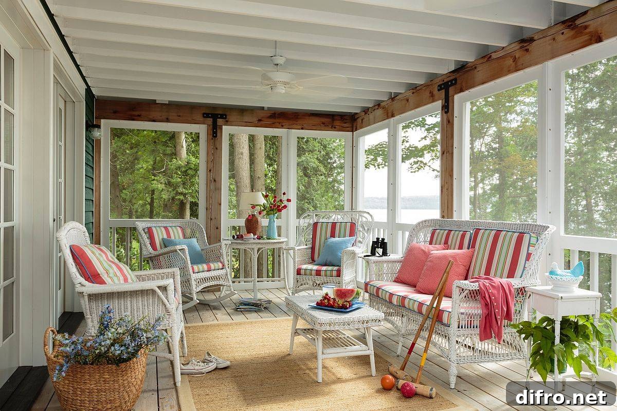 White porch with bright accent colors