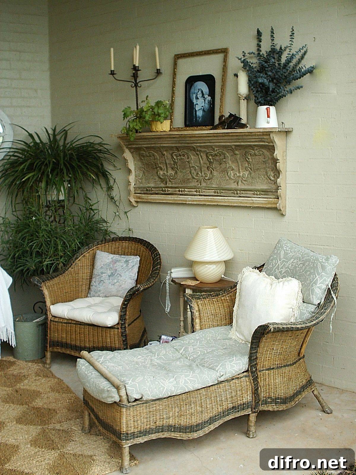 Modest shabby-chic porch with eclectic charm