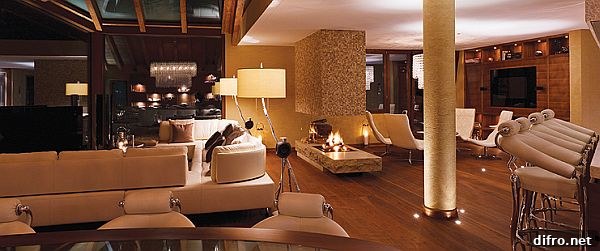 Cozy living room with alpine views at Chalet Zermatt Peak