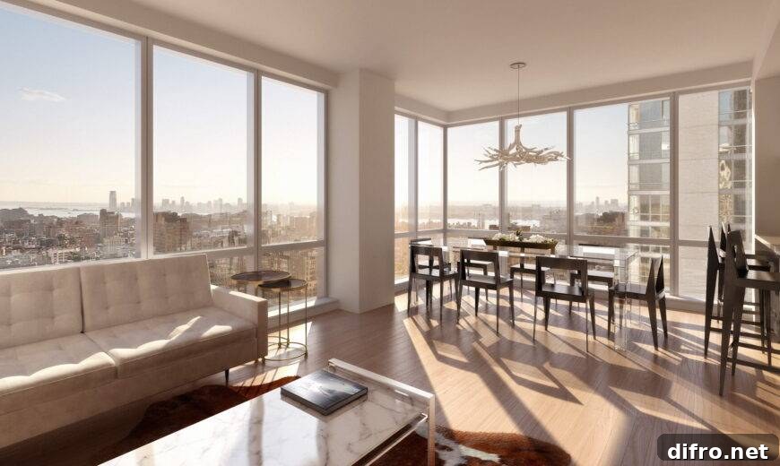Floor-to-Ceiling Windows to Maximize Natural Light and Space 2 Modern New York condo with floor-to-ceiling windows.