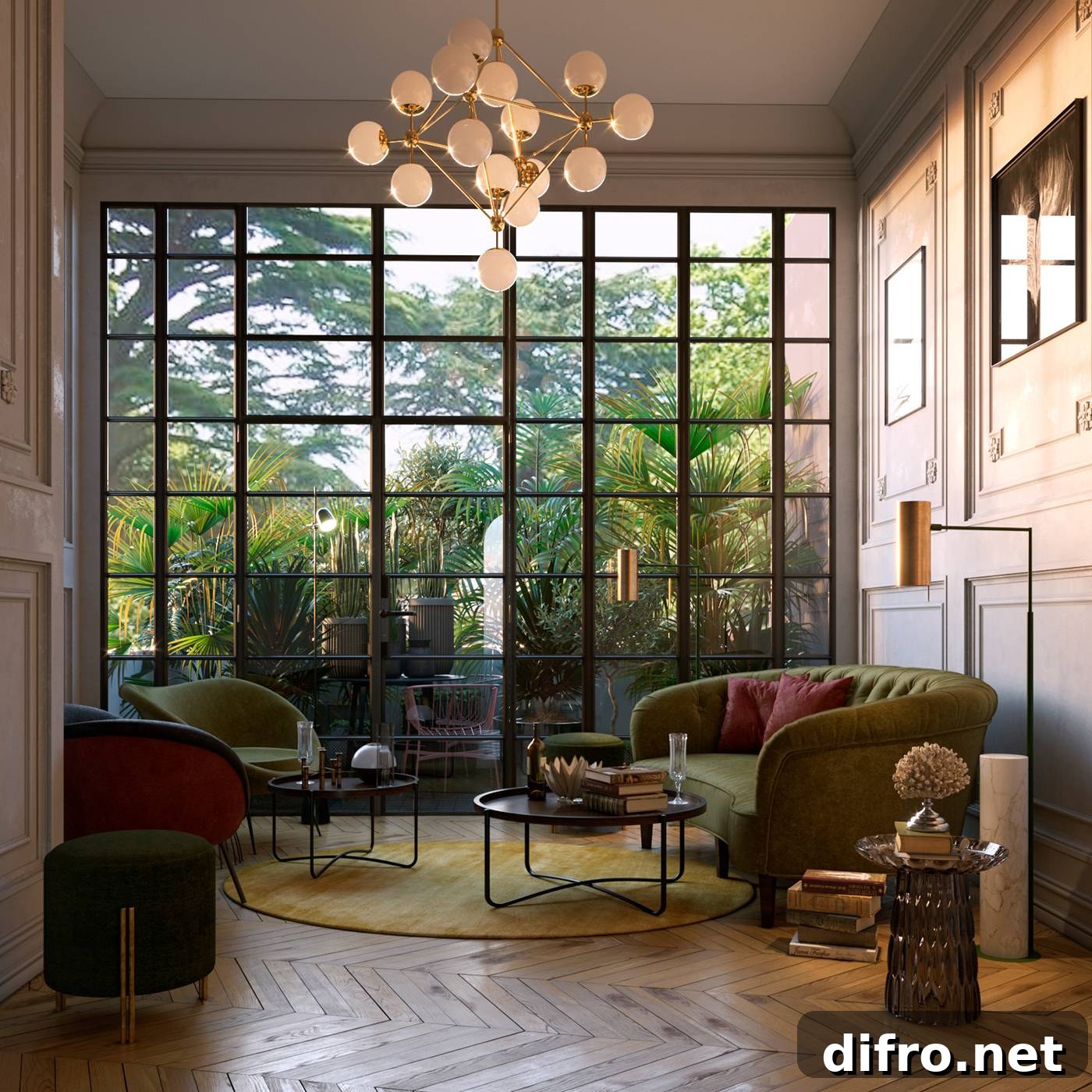 Floor-to-Ceiling Windows to Maximize Natural Light and Space 12 Study room with floor-to-ceiling windows overlooking greenery.