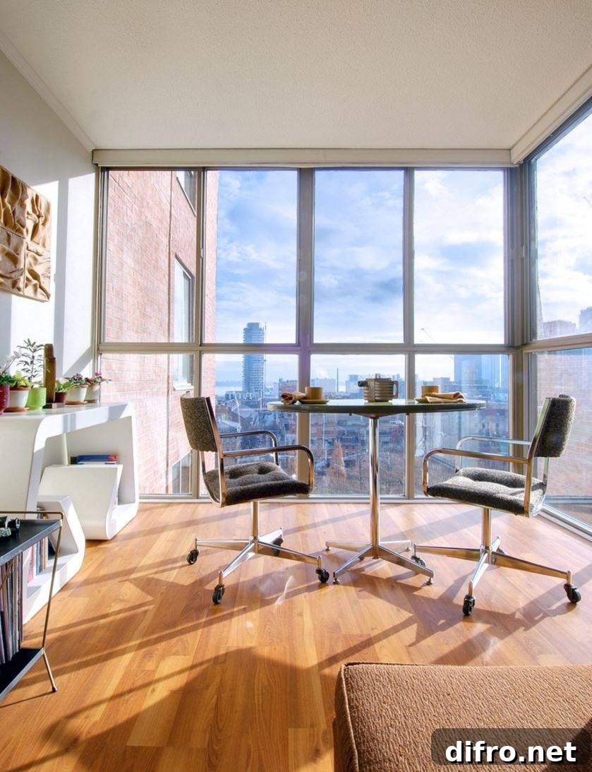 Floor-to-Ceiling Windows to Maximize Natural Light and Space 4 Breakfast corner in a condo with floor-to-ceiling windows.