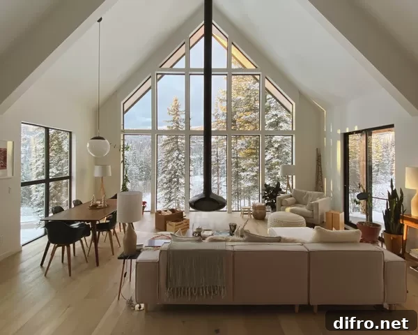 Floor-to-Ceiling Windows to Maximize Natural Light and Space 8 Black fireplace installed in front of a modern floor-to-ceiling window.