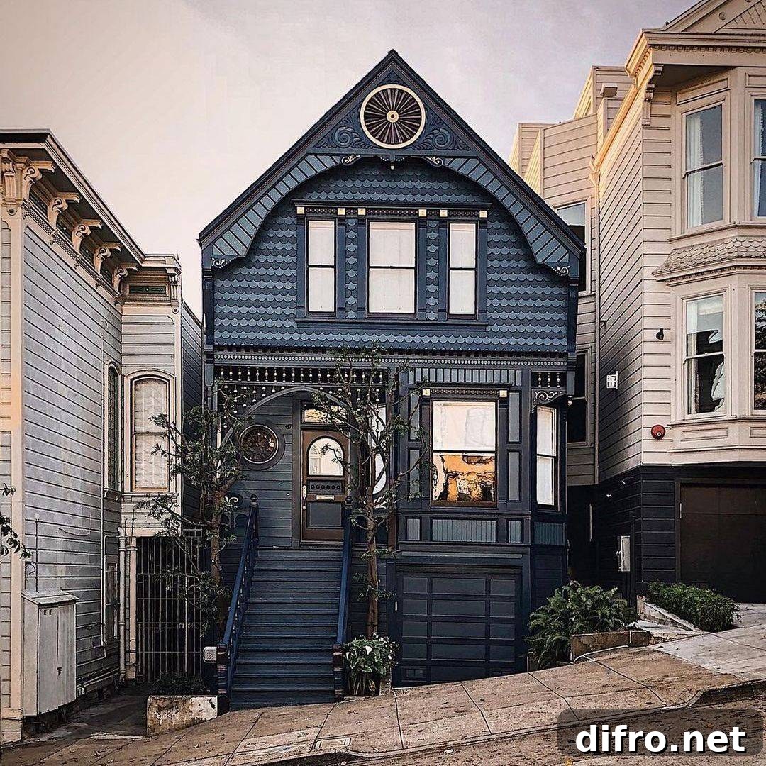 Black house in the middle of white houses