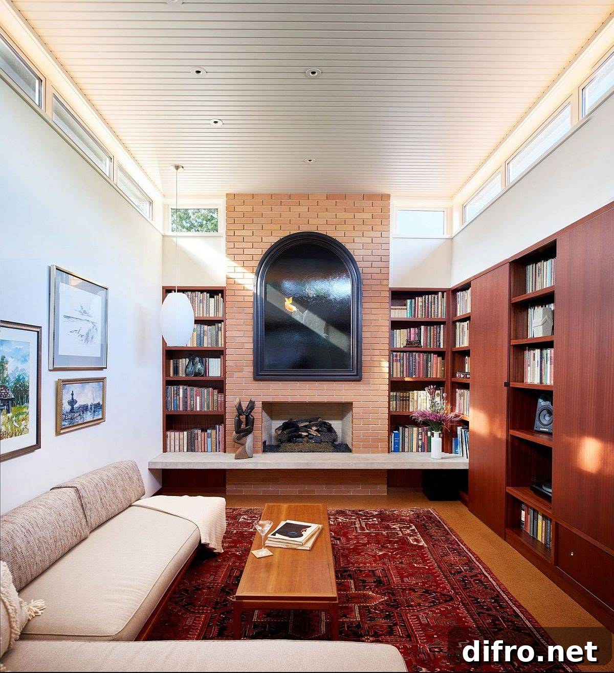 Family room with clerestory windows