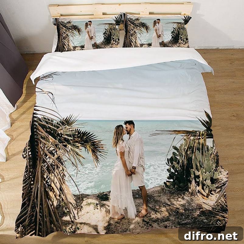 Bed sheets printed with couple kissing