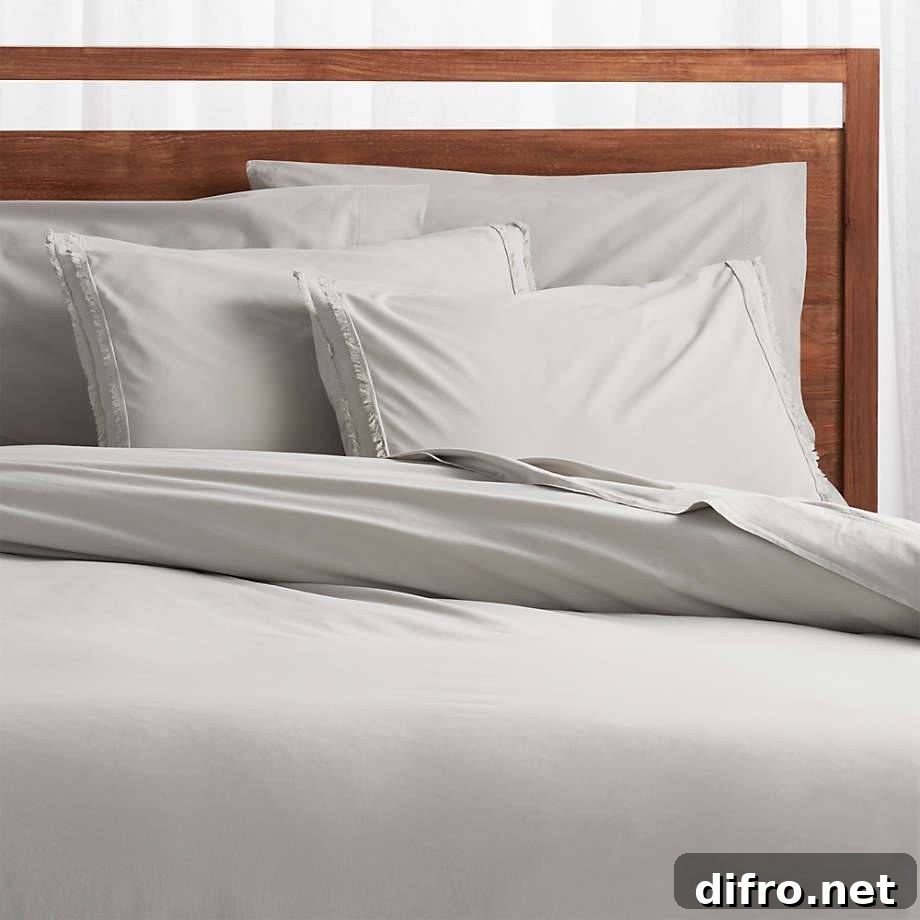 Washed organic cotton grey duvet covers and pillow shams