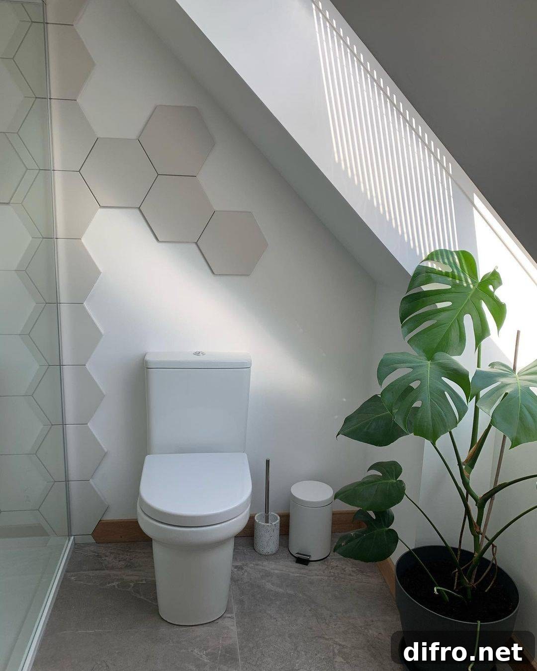 Large potted plant in bathroom