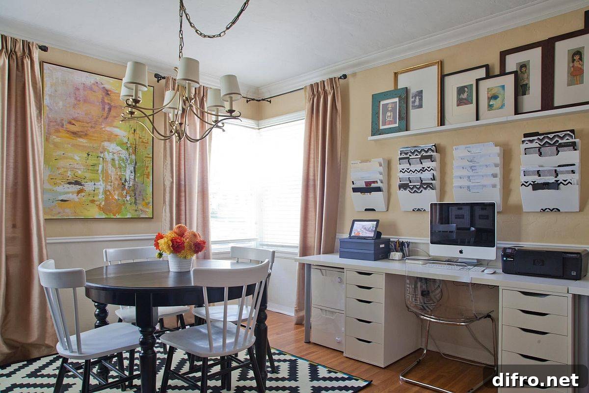 Home office and dining room combined