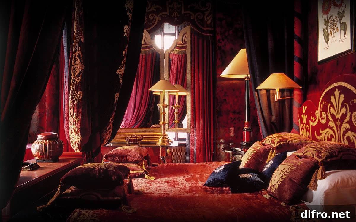 Gothic Bedroom with Velvet and Silk Fabric