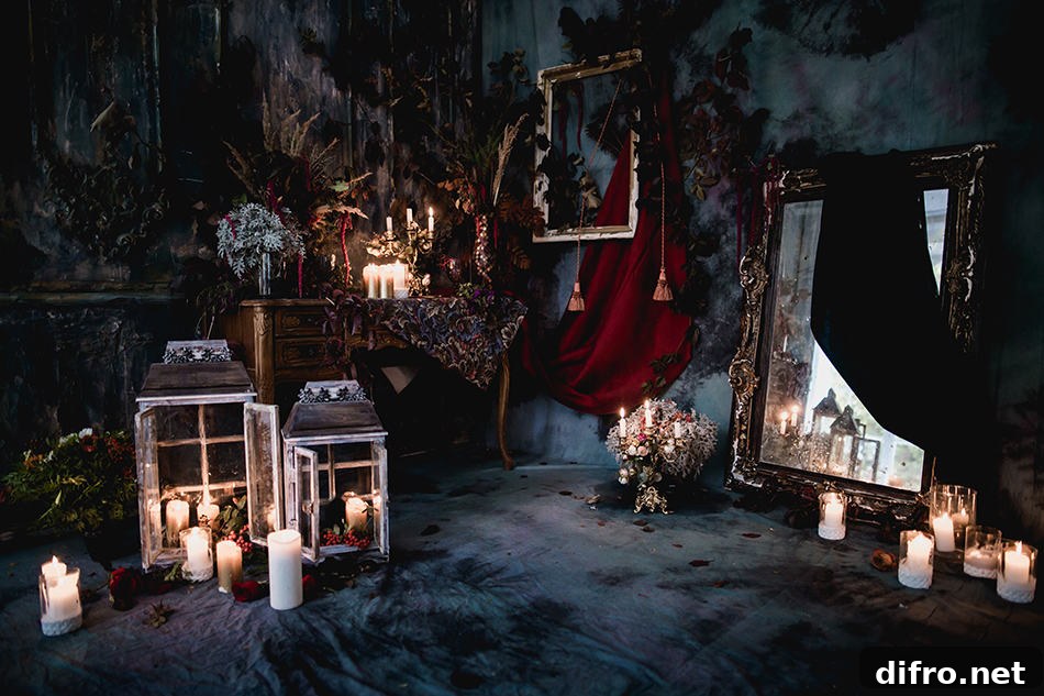 Low Lighting Gothic Bedroom with Candles