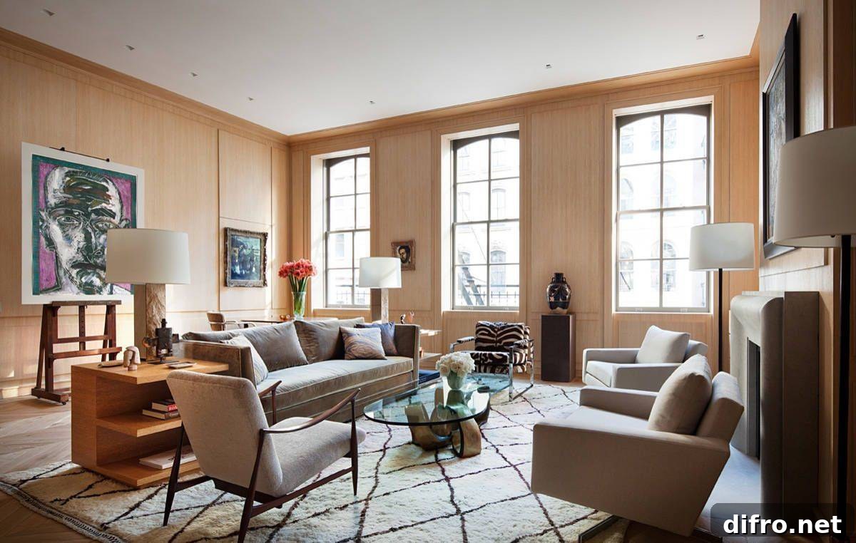 Rift white oak wall panels in the Tribeca residence