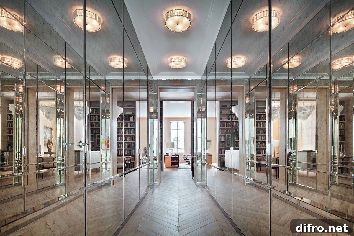 Hallway with closets featuring antique mirrored doors
