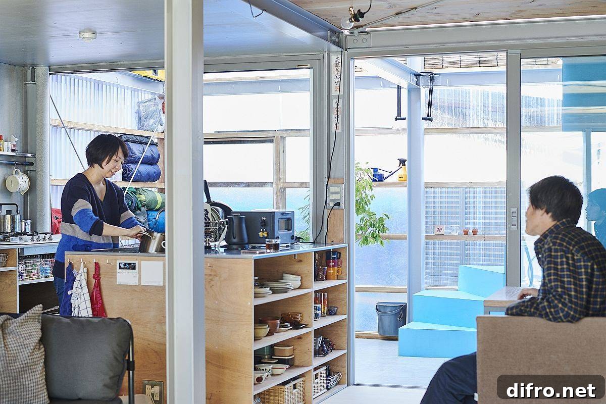 Adaptable Metal-Frame Japanese Home with Movable Walls 3 Smart shelving and adaptable layout create more usable space inside the MOH House