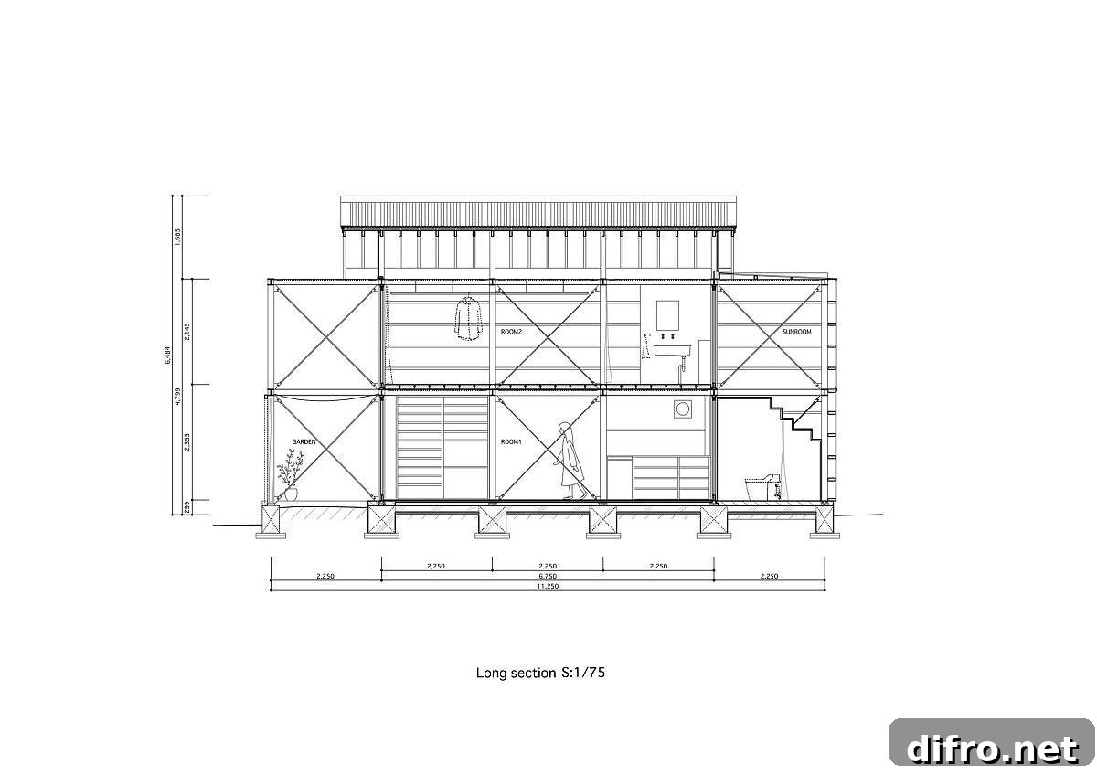 Adaptable Metal-Frame Japanese Home with Movable Walls 10 Design plan of the MOH House in Kyoto, Japan