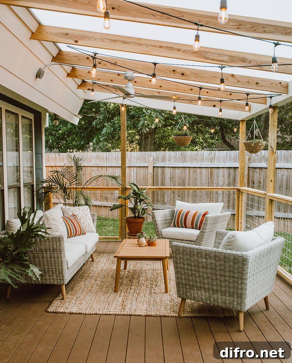 Light Bulb Strings Across Pergola