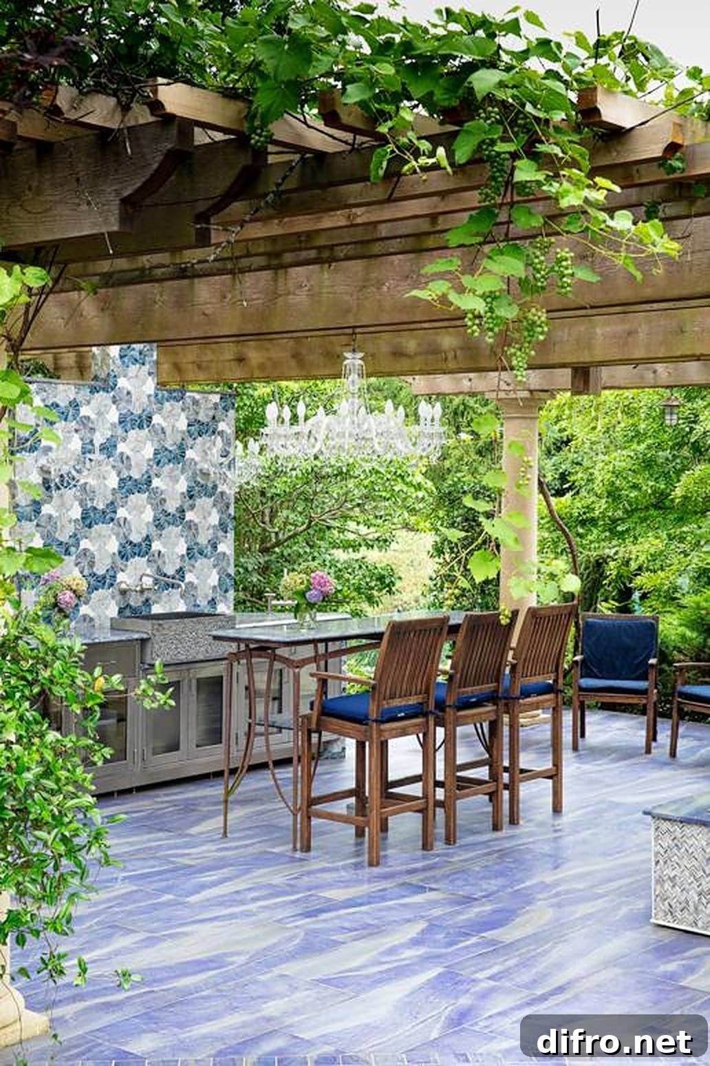 Patio with blue flooring