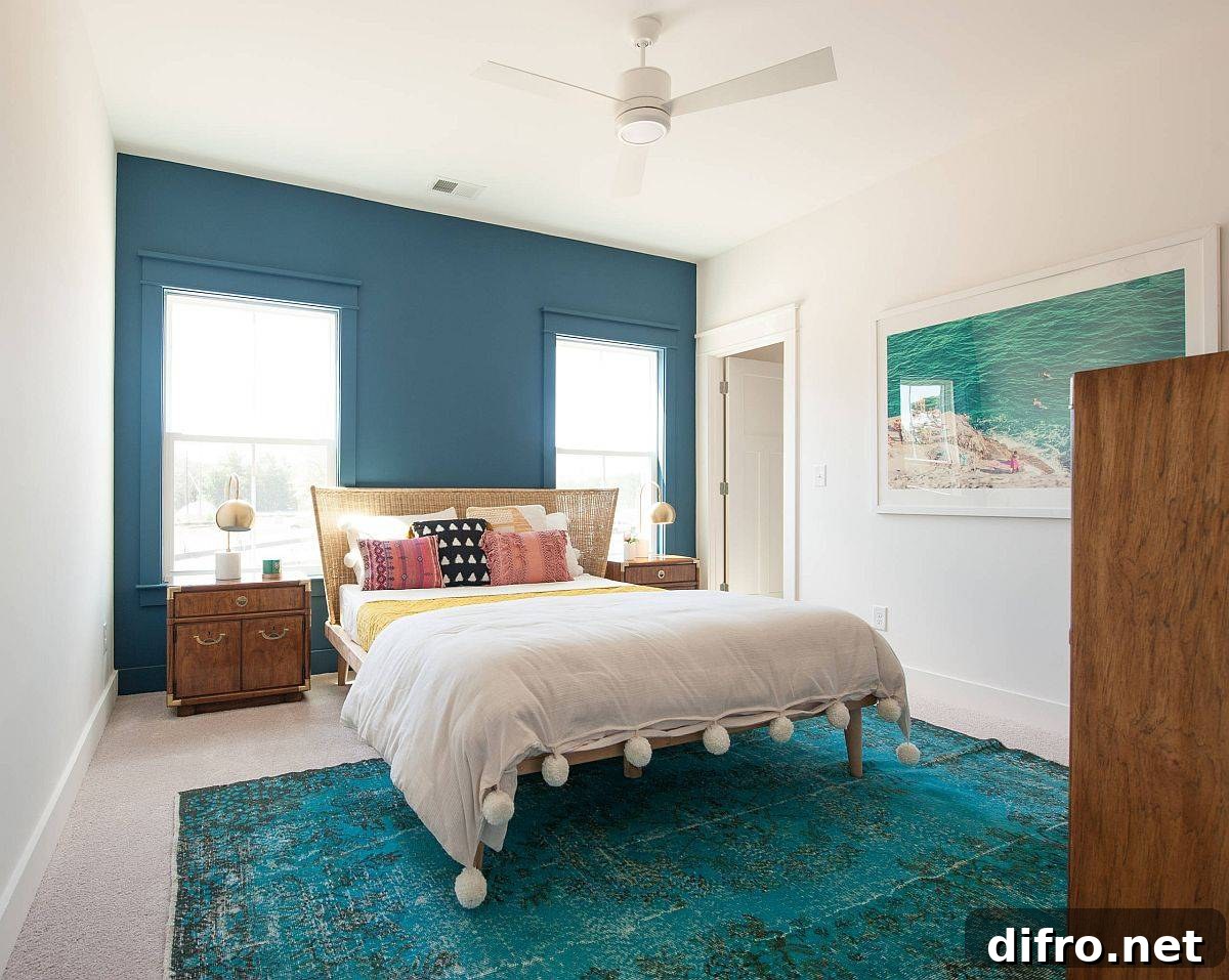Different shades of blue and teal in the summer bedroom