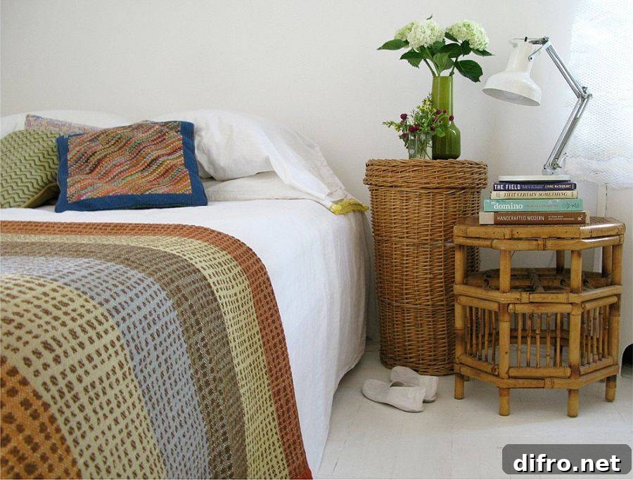 Nightstand and bedside table bring natural vibe to the bedroom