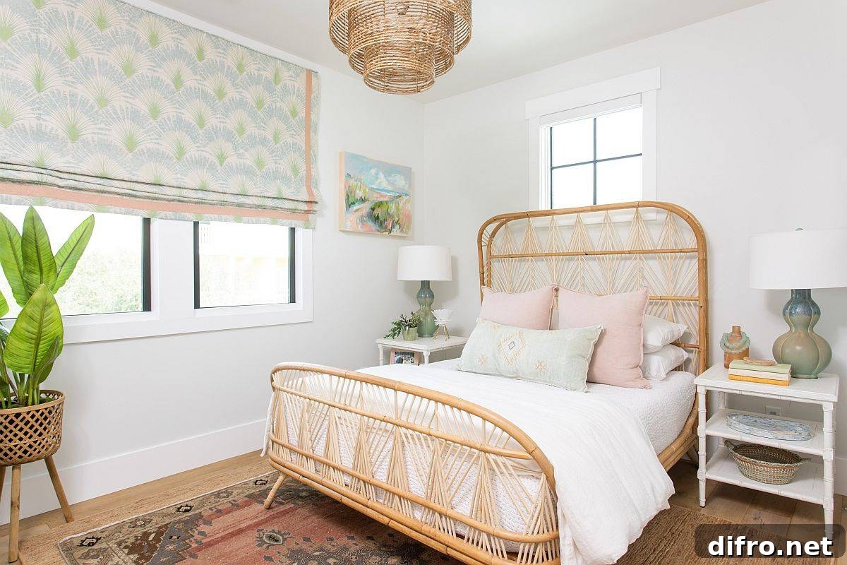 Relaxing beach style bedroom with natural materials