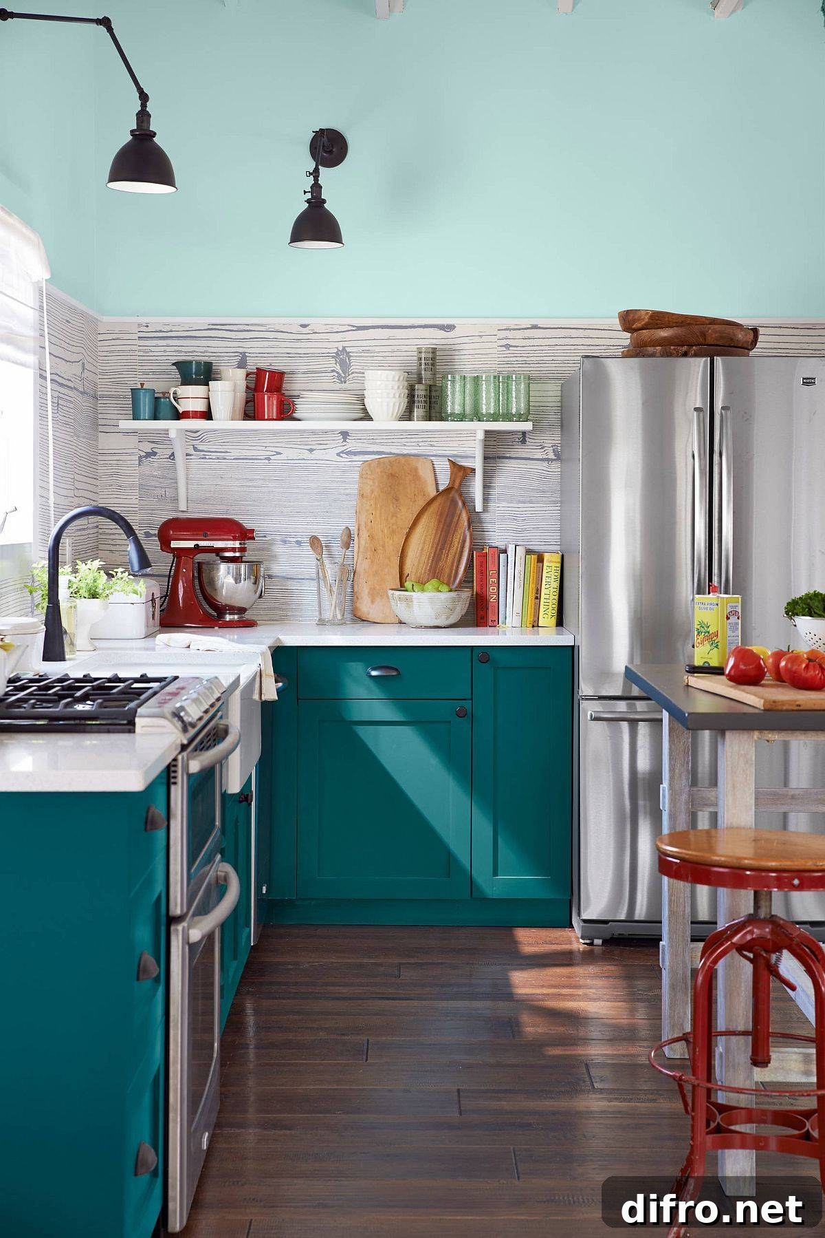 Teal cabinets for a chic beach-style kitchen