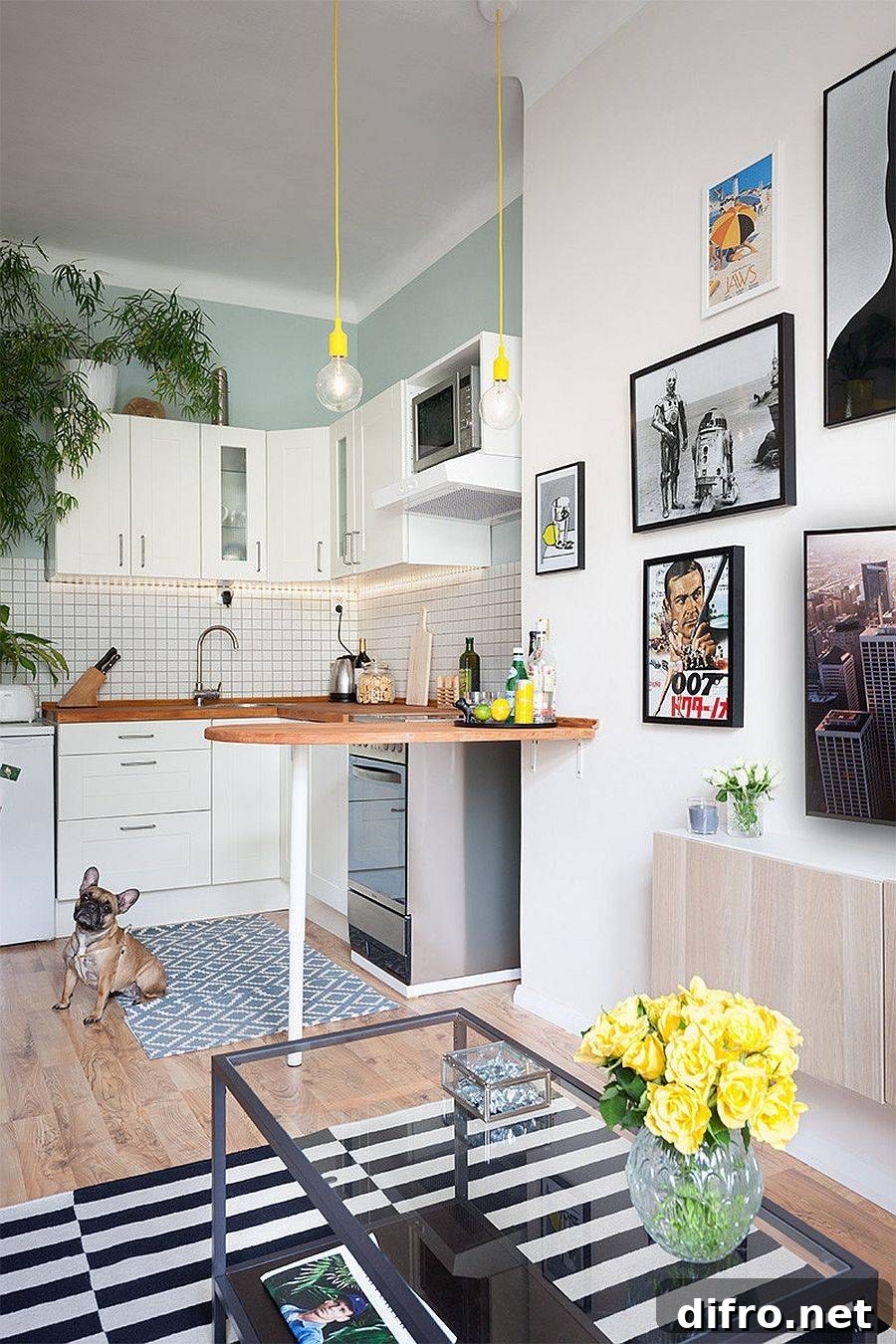 L-shaped corner kitchen with Scandinavian styling