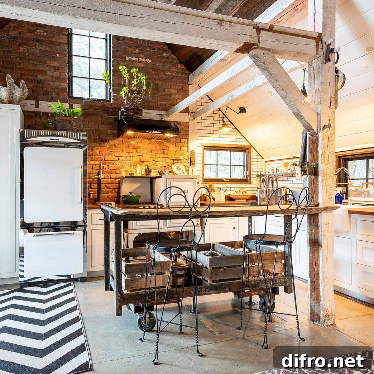 Shabby-chic kitchen with weathered finishes and soft decor