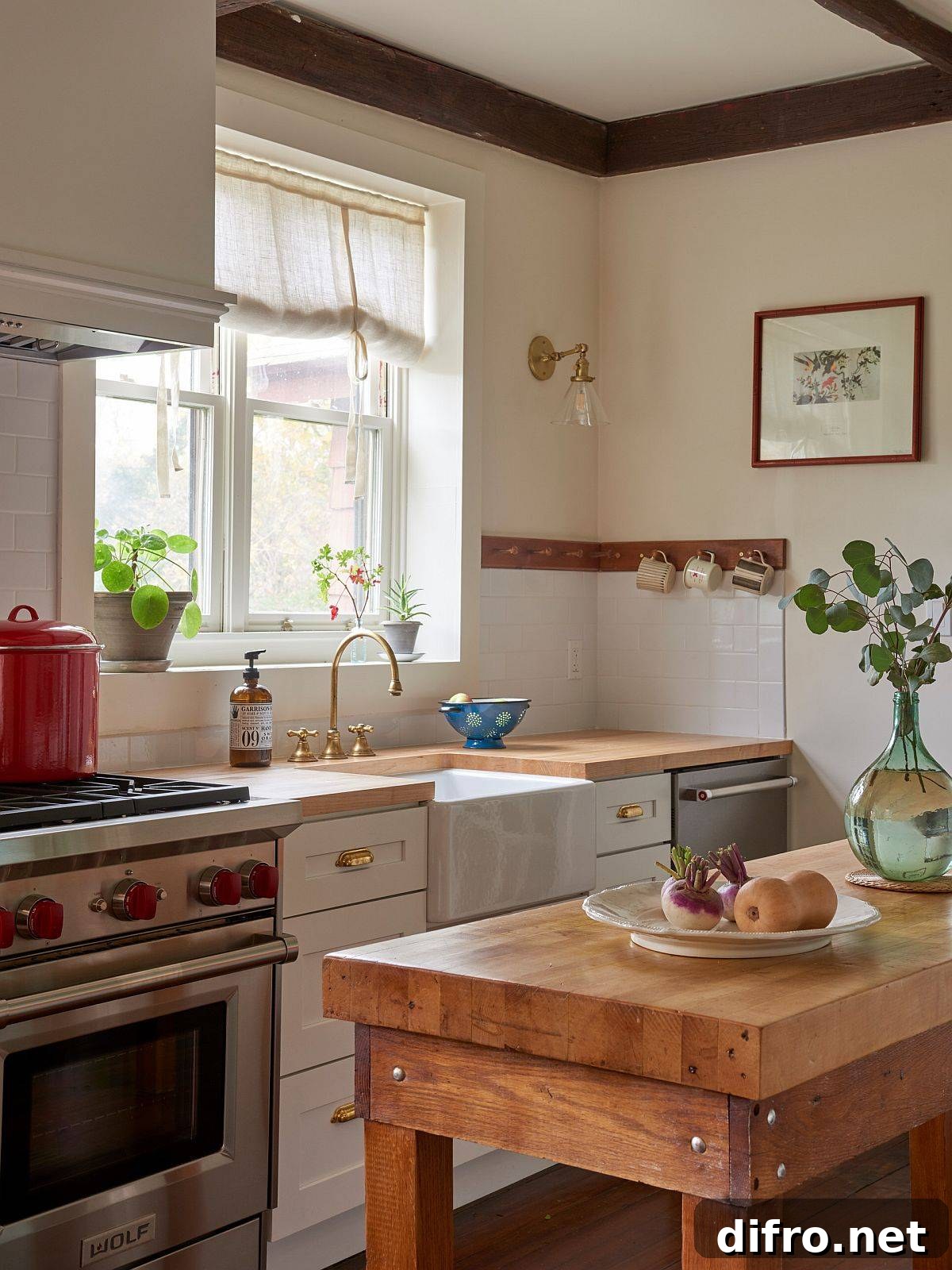 Custom tiny wooden island for a farmhouse kitchen