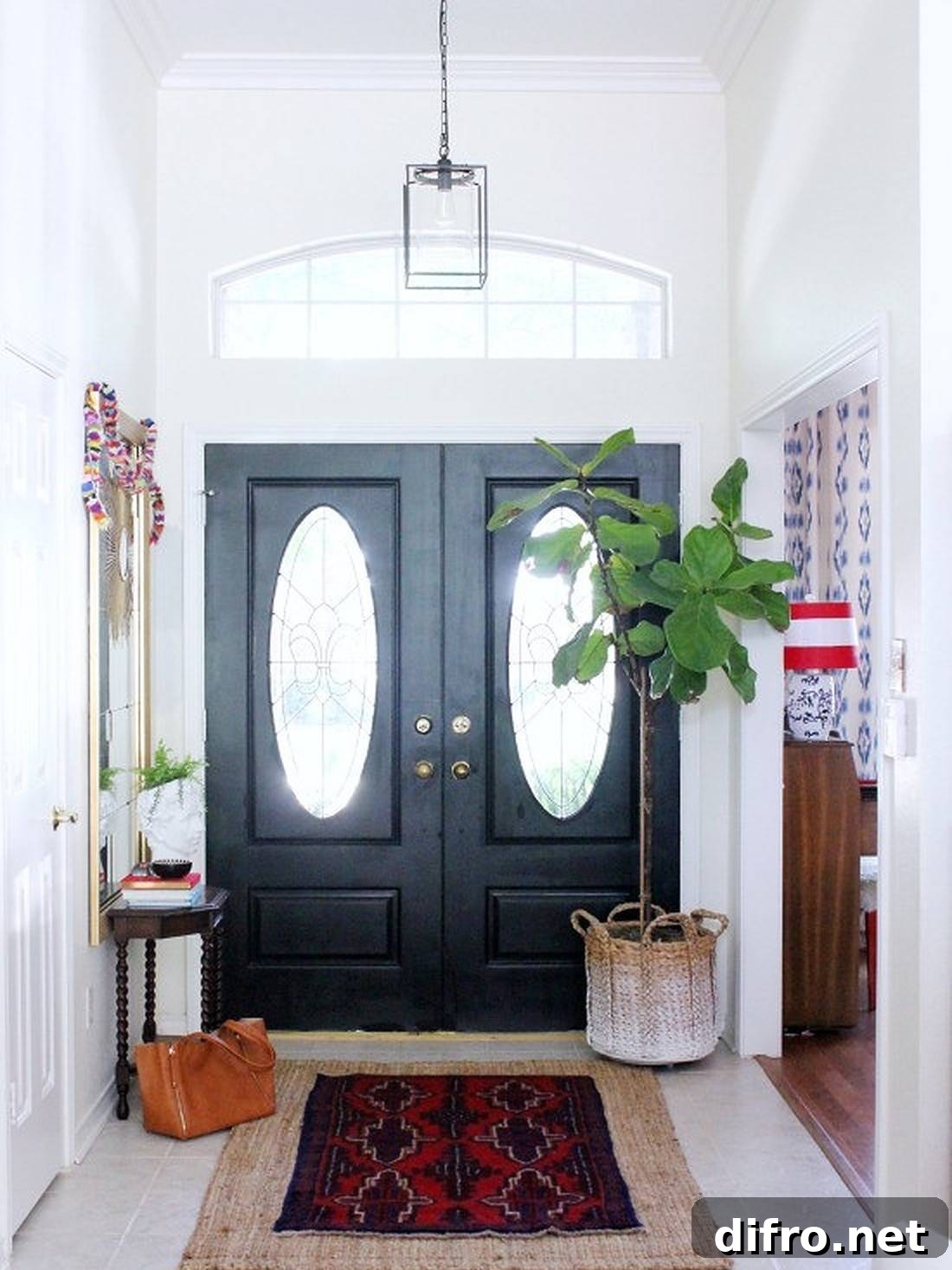 Large plant beside black double doors