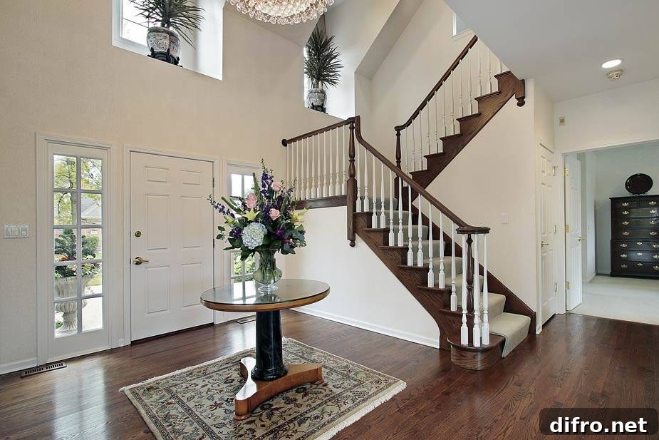 Flower arrangement on table in foyer