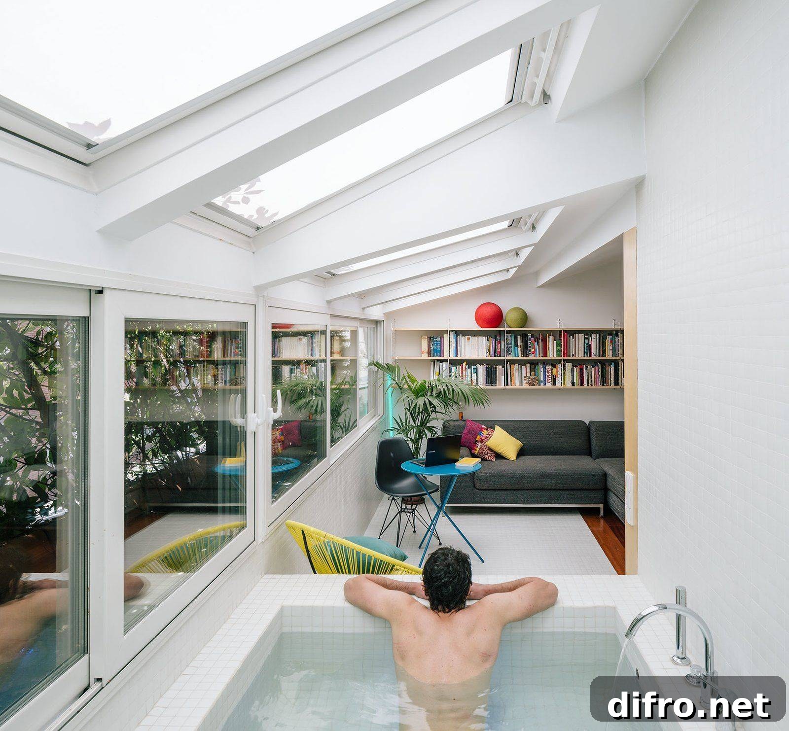 Tiles and Stone Designed Sunken Bathtub in Bedroom