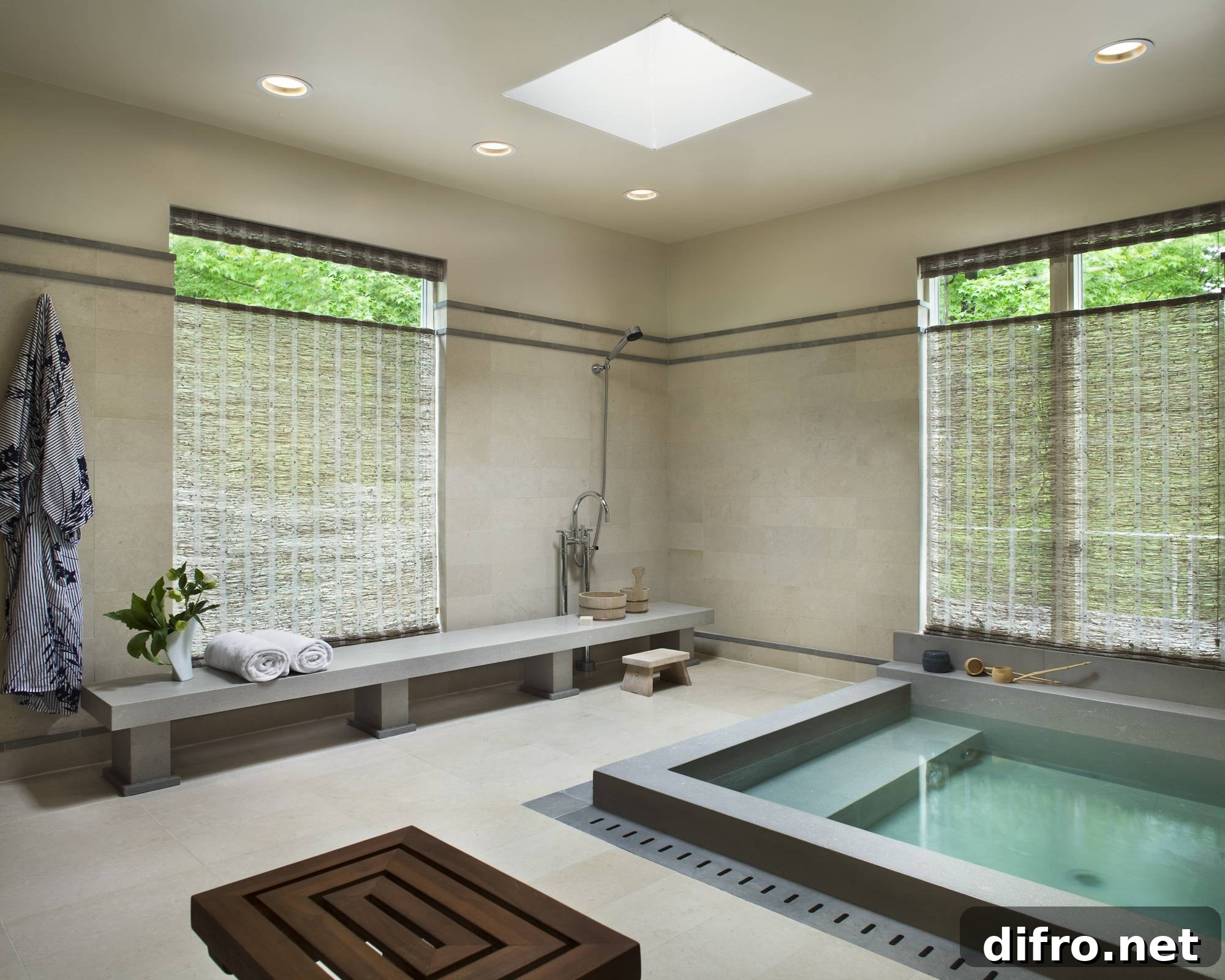 Concrete Sunken Bathtub with Pivot Window