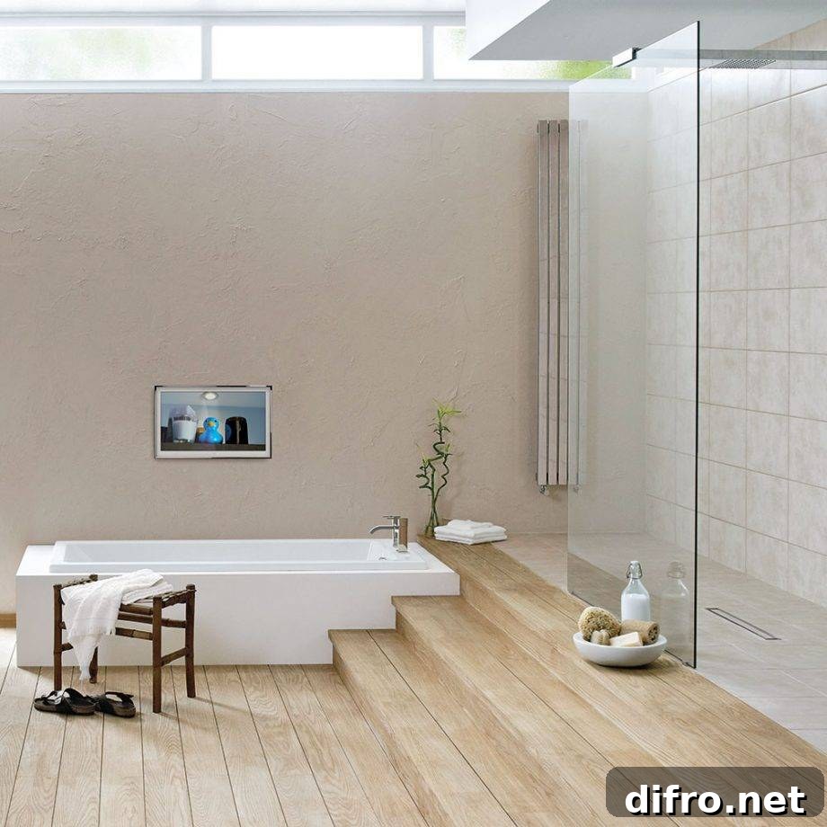 Sunken Bathtub and Shower Space Combined