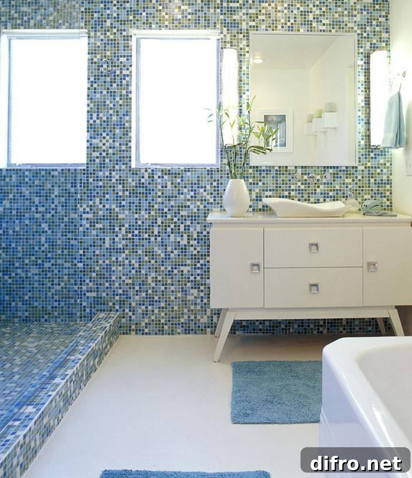Blue mosaic bathroom wall tiles