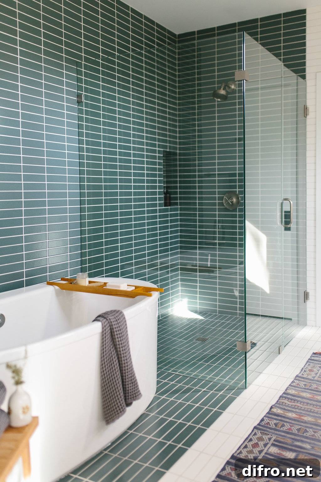 Bathroom with green and white and tub