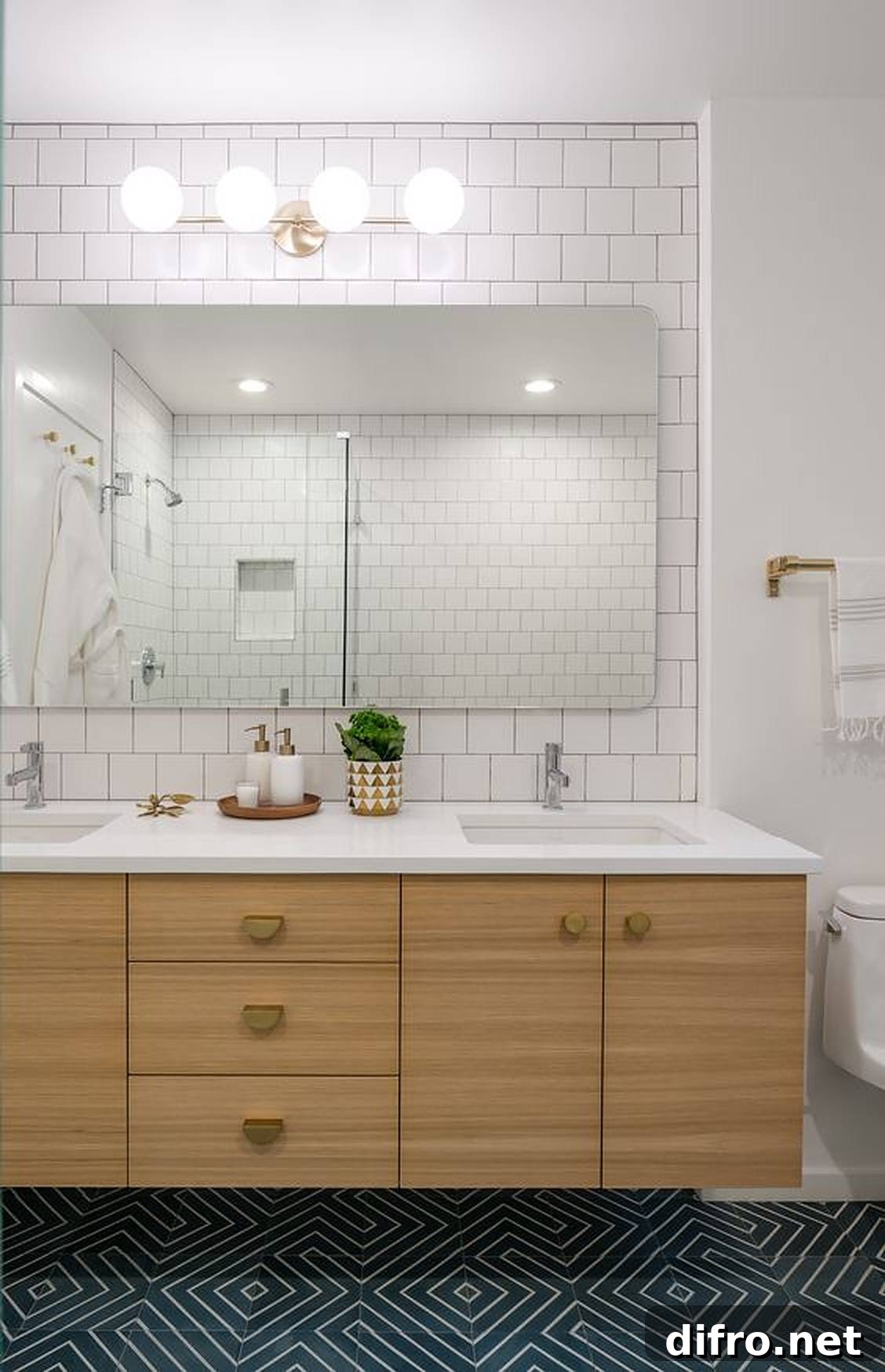 Double bathroom sink with green plant