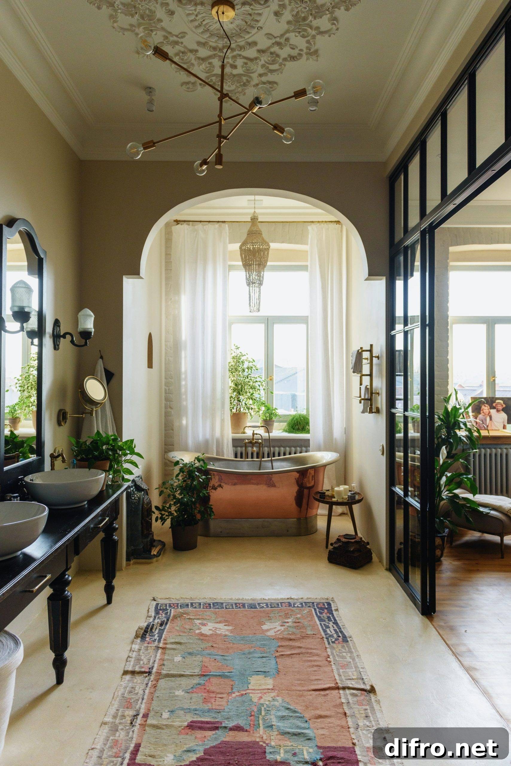 Bathroom with brass tub