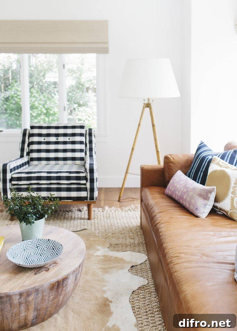 Patterned Furniture with Cowhide Rug