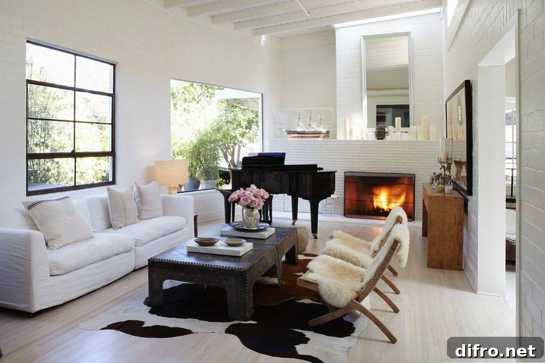 Eclectic Mix of Furniture with Cowhide Rug