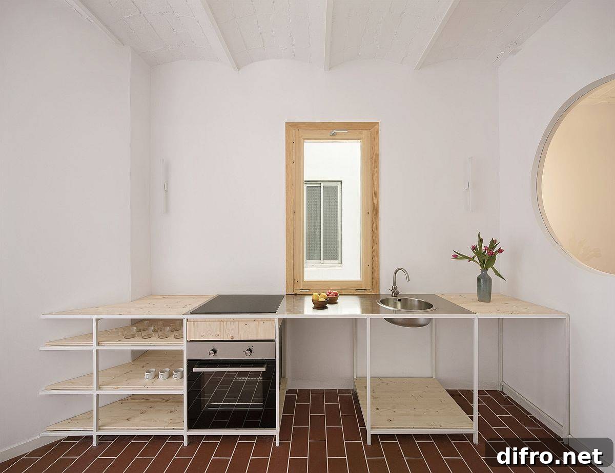 Small custom kitchen island in metal and wood