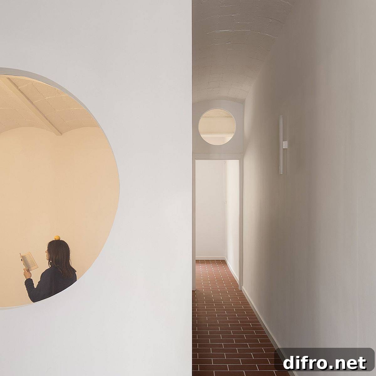 Circular windows help distribute daylight throughout the apartment